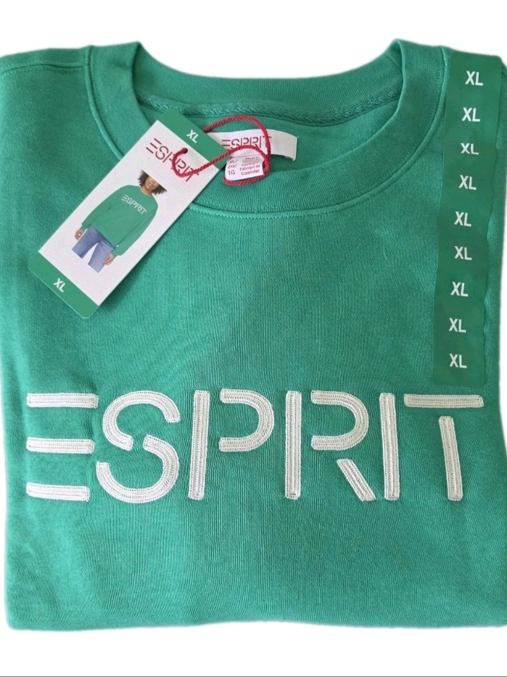 NWT ESPRIT Womend Green Crewneck Fleece Sweatshirt XL - NEW